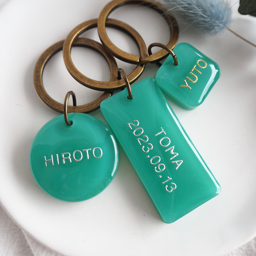 両面文字入れ可【Dearest】レジン ティファニーブルー 名入れ おそろい