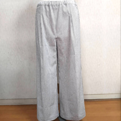 デニムパンツ ワイドパンツ ストライプ ヒッコリーデニム 白×紺 ホワイト×ネイビー コットン 綿 Lサイズ キュロット・ワイドパンツ みのりのへや  通販｜Creema(クリーマ) 16778415