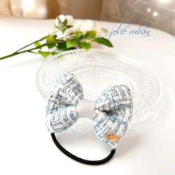 ツイードリボン♡ホワイトスノー♡ハンドメイドヘアゴム ツイードリボン♡ホワイトスノー♡ハンドメイドヘアゴム