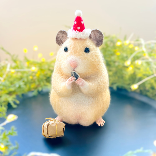 キンクマハムスター 羊毛フェルト人形 食べるぞひまわりの種 羊毛