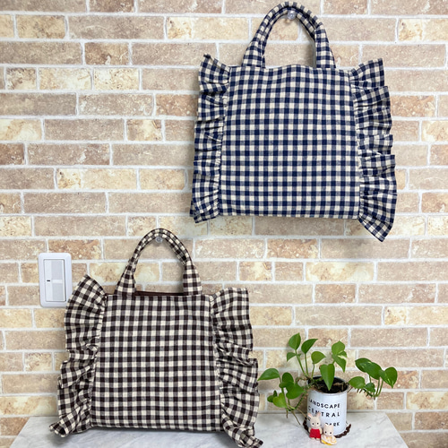 NATSU9さま☆専用　フリルレッスンバッグ ジュース入れ　チェック　グリーン NATSU9さま専用 フリルレッスンバッグ ジュース入れ チェック