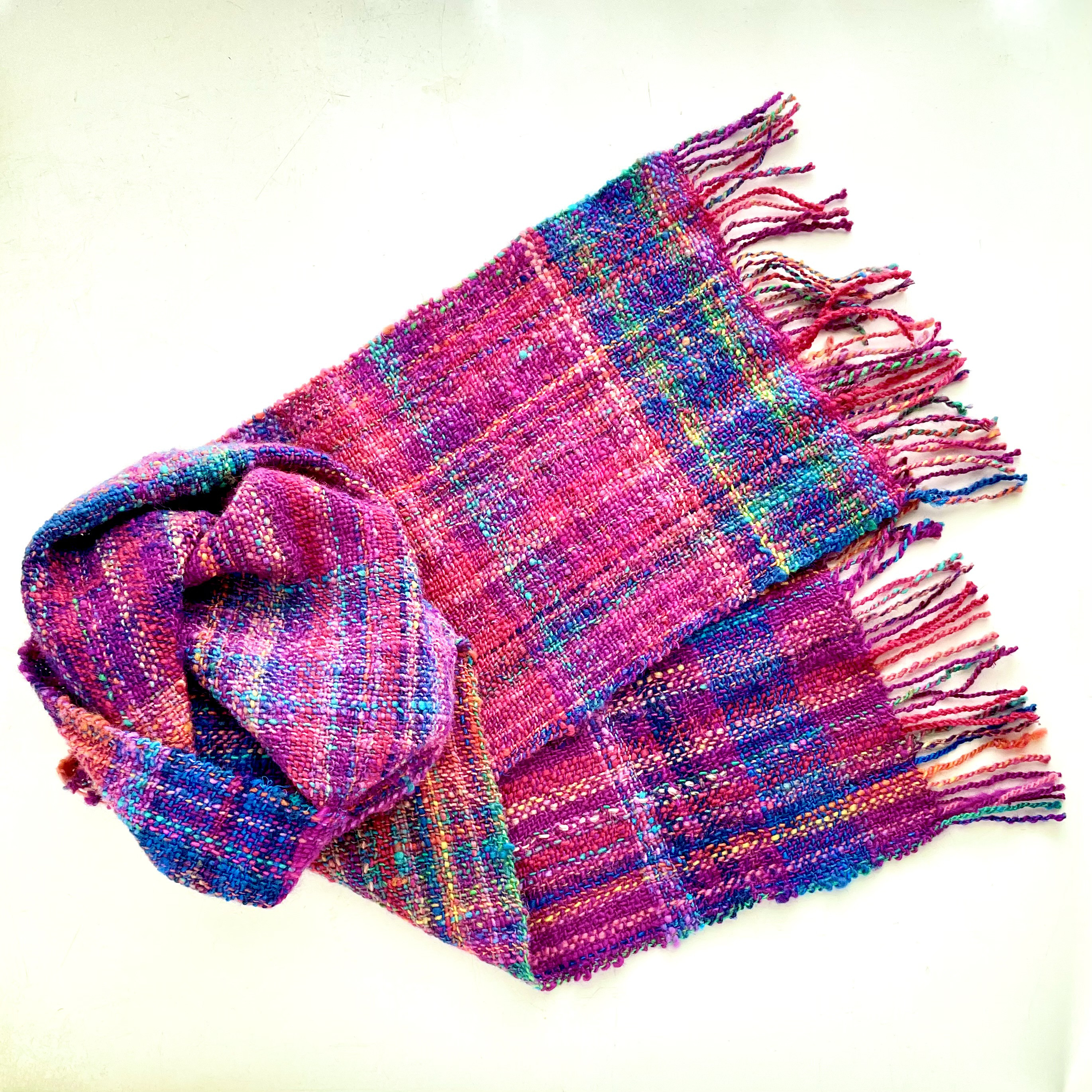 手紡ぎ/手織りマフラー 「レッド」