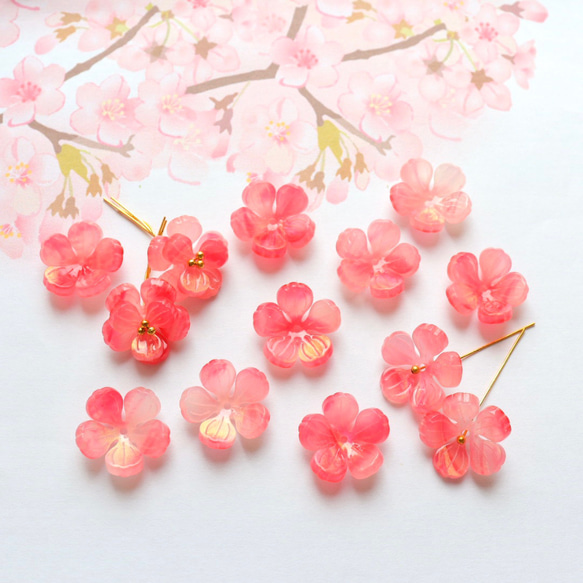 オリジナル新作☆桃の花、椿、バラ お花のパーツ ゴールドピンク 