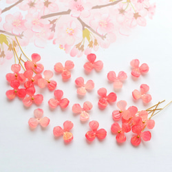 オリジナル新作★三つ葉、桃の花、お花のアセテートパーツ　ゴールドピンクグラデーション 17枚目の画像
