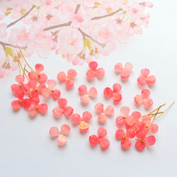 オリジナル新作★三つ葉、桃の花、お花のアセテートパーツ　ゴールドピンクグラデーション 15枚目の画像