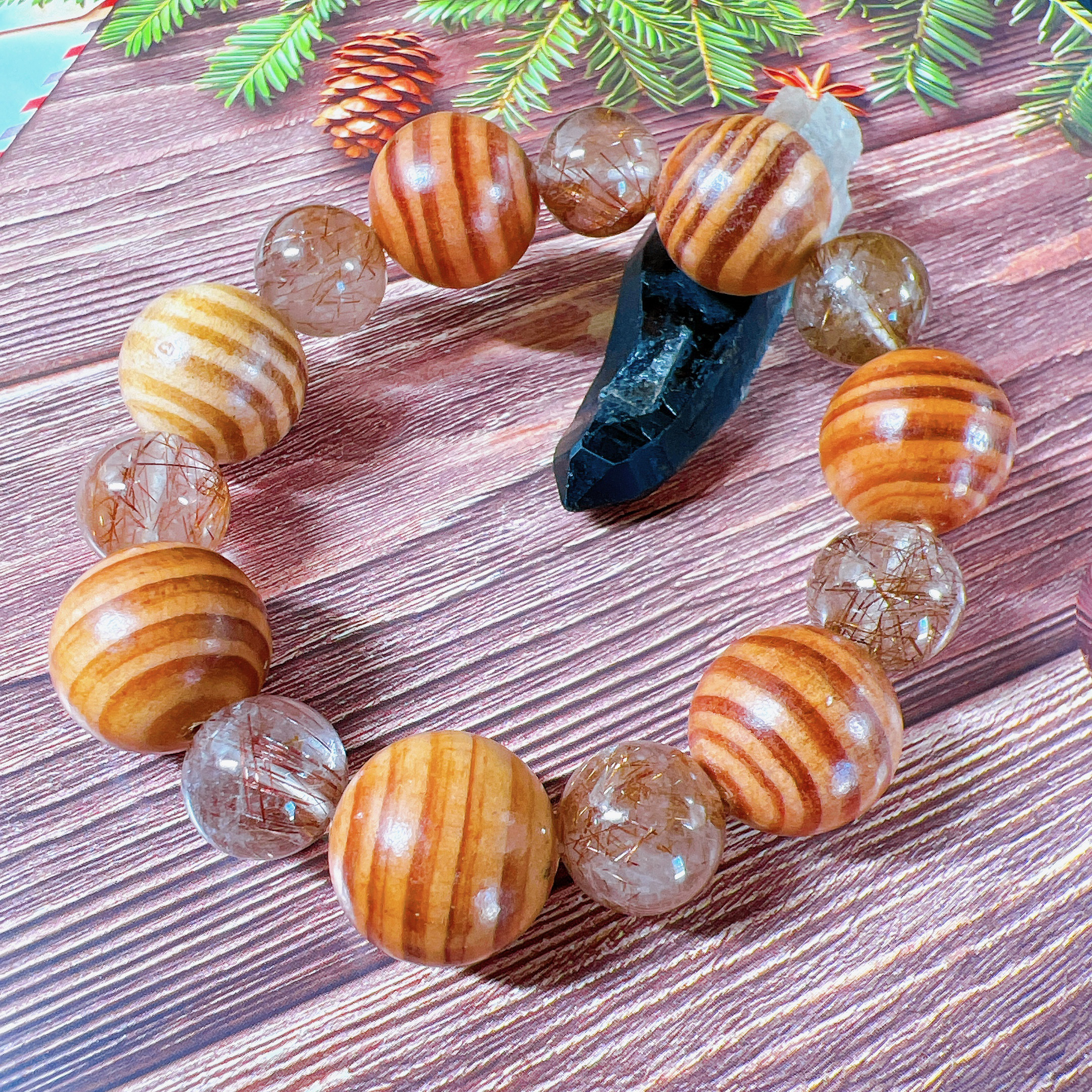 『龍様を味方に』大玉お守りシリーズ☆ルチルクォーツ×龍血樹