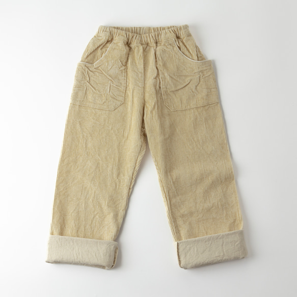 長く着れる子供服／コーデュロイのゆったりストレートパンツ（120cm〜140cmくらい）／コットンリネン 1枚目の画像