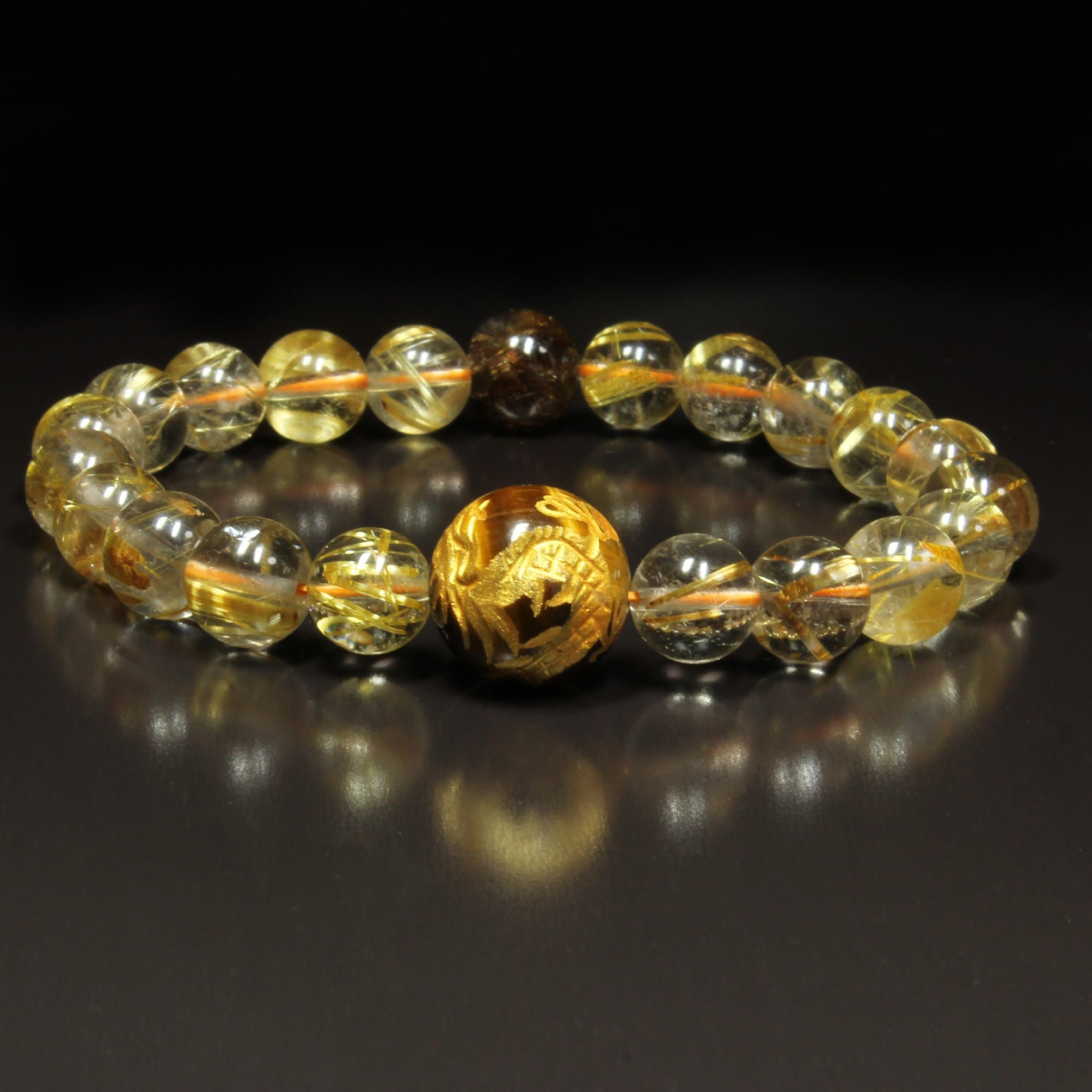 【昇龍数珠】一点物 皇帝龍タイガーアイ タイチンルチル タイガールチル ブレスレット shouryu1 ギフト 京海堂