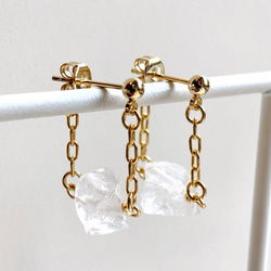 再販♡天然石ラフロック水晶の一粒ピアス/イヤリング ピアス（フック