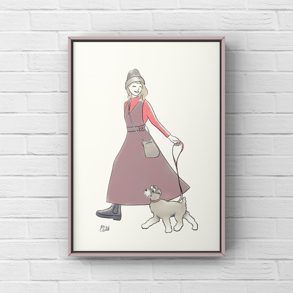 ミニチュアシュナウザー【小春日和】A4ポスター　犬　ペット　イラスト　うちの子 1枚目の画像