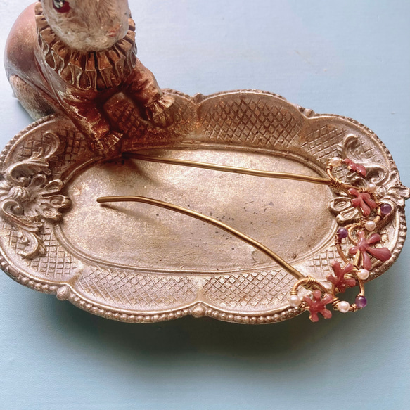 ✤珊瑚と真珠の簪 ✤ アメジスト アベンチュリン 11枚目の画像