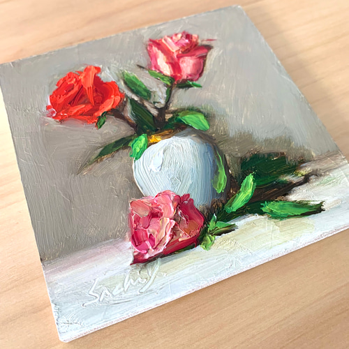 油絵 油彩 油彩画 絵 絵画 【Rose】 油彩画 Pink Rose 絵画 Sachi Yoshimoto Art 通販 16780943