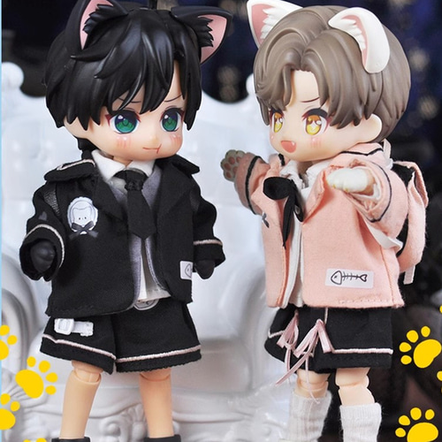 12cm ぬい服 ペアルックねこセット ③ ぬい服 ホワイト×ブラック ねこ 12〜13センチ - メルカリ