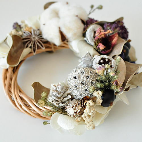 ドライフラワー クリスマスリース】綿と実のドライフラワーの