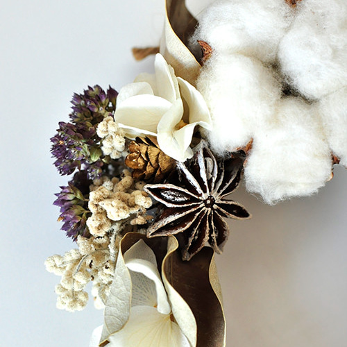 ドライフラワー クリスマスリース】綿と実のドライフラワーの