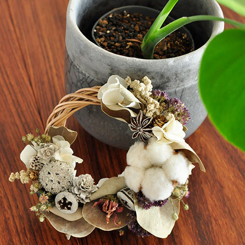 ドライフラワー クリスマスリース】綿と実のドライフラワーの