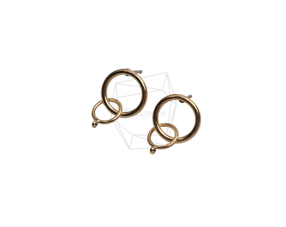 ERG-2543-G【2個入り】ダブルリンクリングピアス ,Double Linked Rings Post 2枚目の画像