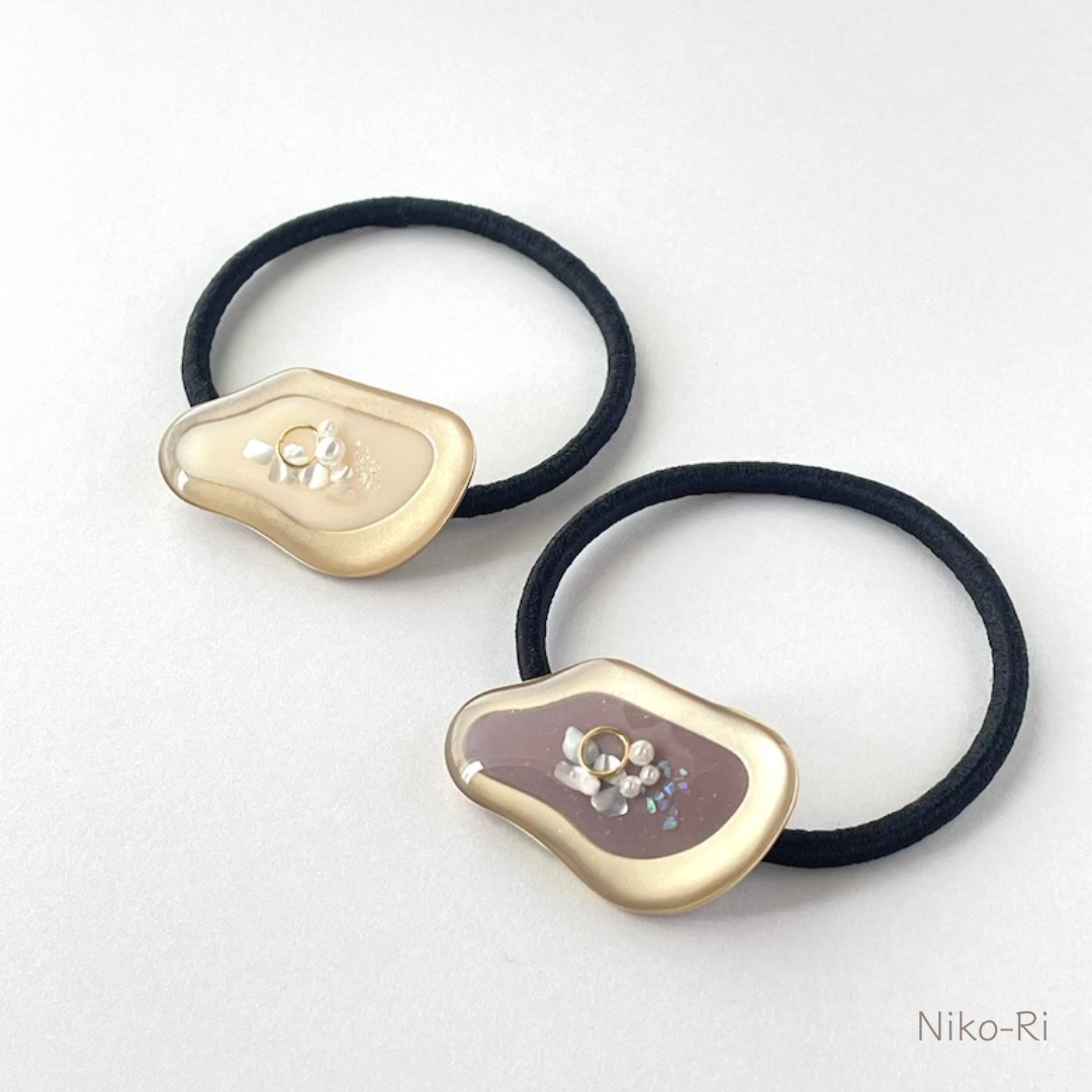 ハンドメイド　レジン　ヘアゴム　ポニーフック　大人可愛い　くすみカラー　パール ハンドメイド レジン ヘアゴム ポニーフック 大人可愛い くすみ