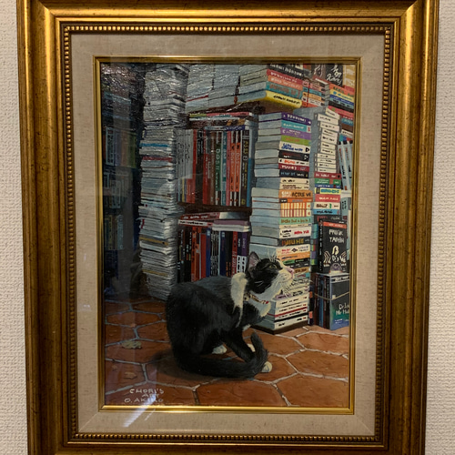 絵画 アクリル絵 額縁 キャンバス 猫 絵/絵画/猫/キャンバス/F4号