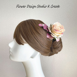 エクリュモーブの薔薇の髪飾り　バラ　エクリュ　モーブ　グレー　薔薇　髪飾り　ダンス　フラメンコ　ライトストーン　フローレ 4枚目の画像