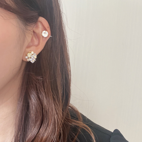 一粒スワロフスキー パール ビジュー 3個セット ピアス イヤリング 