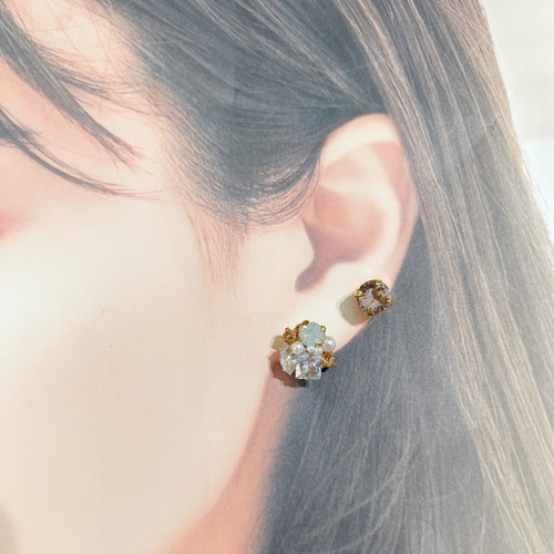 一粒スワロフスキー パール ビジュー 3個セット ピアス イヤリング 