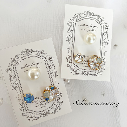 一粒スワロフスキー パール ビジュー 3個セット ピアス イヤリング 