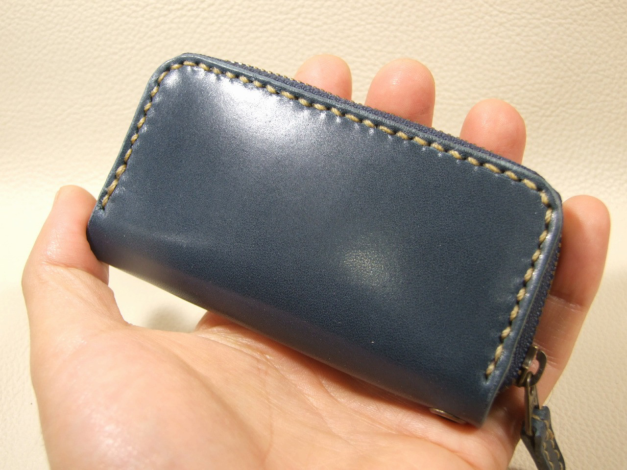 ファスナーコインケース 　サドルネイビーｘベージュ