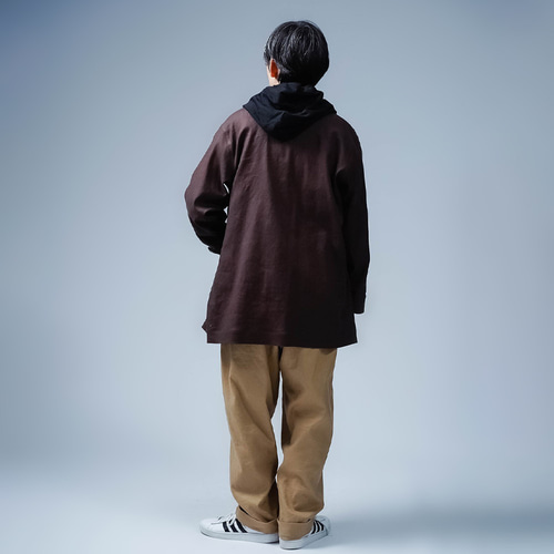 wafu】オールシーズン使える リネンソロテックスカバーオール / マロン