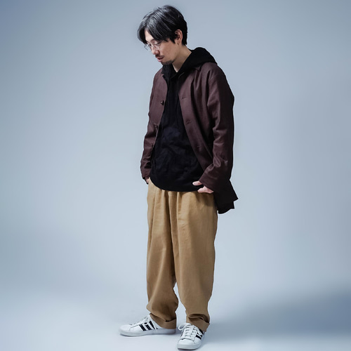wafu】オールシーズン使える リネンソロテックスカバーオール / マロン