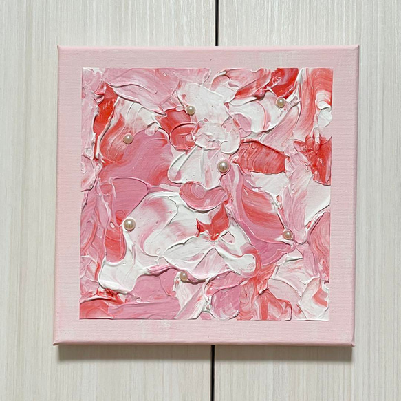 送料無料 百貨店 ピンク×白 原画 テクスチャーアート 抽象画 menkoi 絵画 パール 絵画