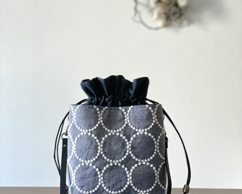 【1532】あおりポケットの巾着バッグ＊ミナペルホネン 1532】あおりポケットの巾着バッグ＊ミナペルホネン