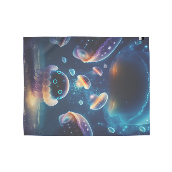 宇宙のような深海で泳ぐ幻想的でゆめかわいいきらびやかなネオン色に光るクラゲ スカーフ 6枚目の画像