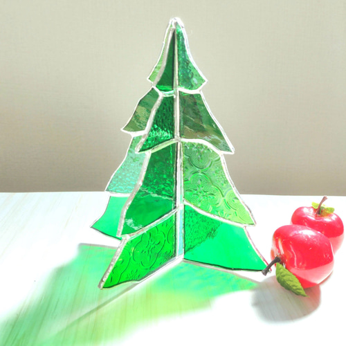 ステンドグラスのクリスマスツリー 3種のガラス・グリーン サン