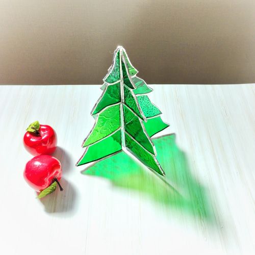 ステンドグラスのクリスマスツリー 3種のガラス・グリーン サン