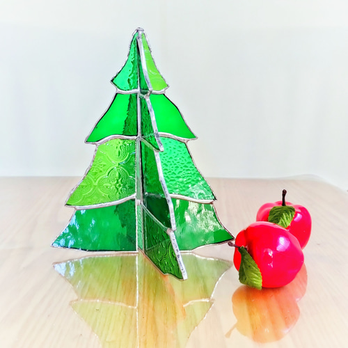 ステンドグラスのクリスマスツリー 3種のガラス・グリーン サン