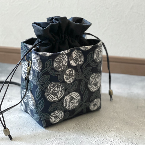ミナペルホネンハンドメイド巾着ポシェットsea lace ブラック