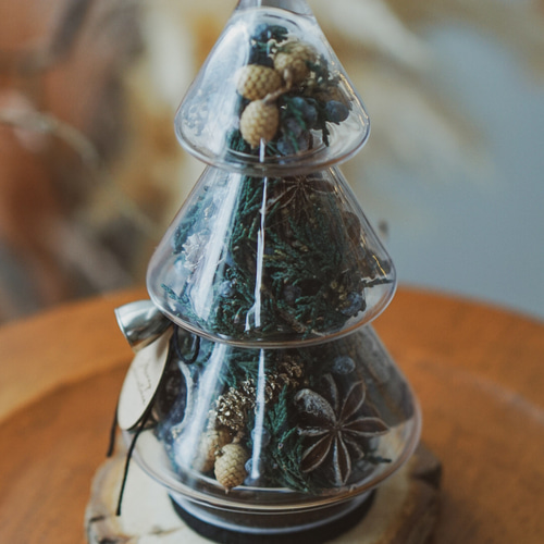 クリスマスツリーガラスボトル【グリーンS】 プリザーブドフラワー