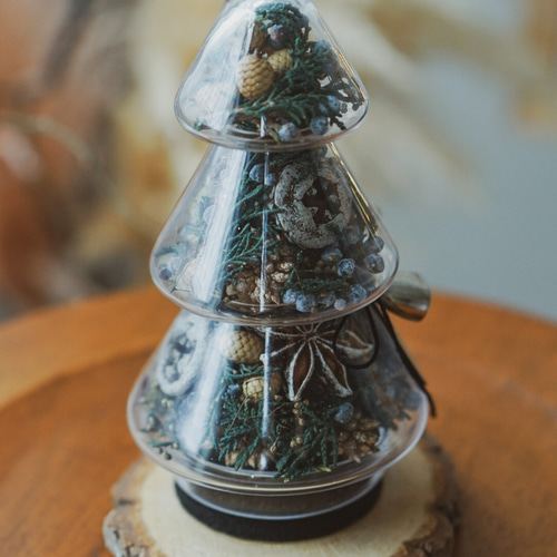 クリスマスツリーガラスボトル【グリーンS】 プリザーブドフラワー
