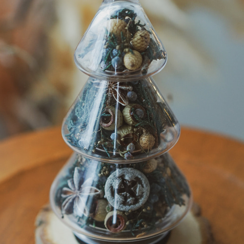 クリスマスツリーガラスボトル【グリーンS】 プリザーブドフラワー