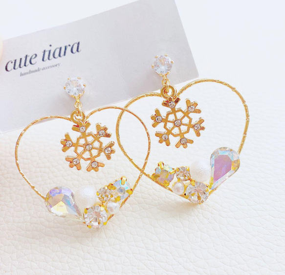 ラスト❤️ジルコニア×キラキラ雪の結晶フープピアスイヤリング ピアス 