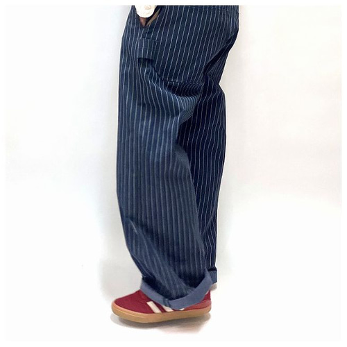 男女兼用・上級岡山産ストライプデニムオーバーオール/上質な生地を