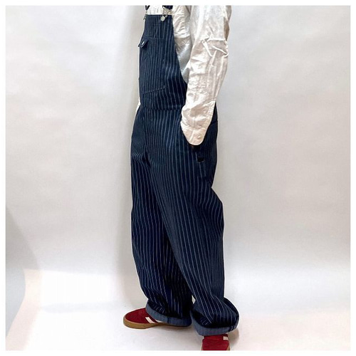 男女兼用・上級岡山産ストライプデニムオーバーオール/上質な生地を