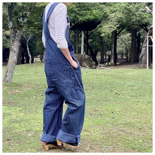 男女兼用・上級岡山産ストライプデニムオーバーオール/上質な生地を