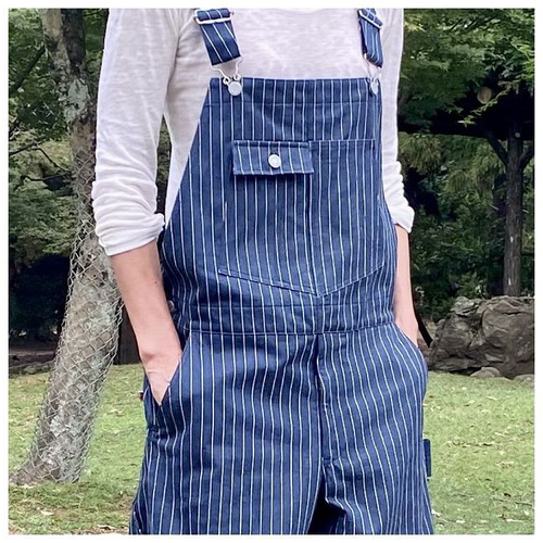 男女兼用・上級岡山産ストライプデニムオーバーオール/上質な生地を