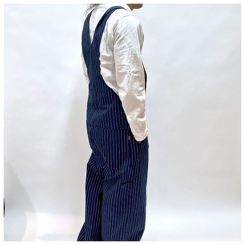 男女兼用・上級岡山産ストライプデニムオーバーオール/上質な生地を