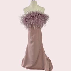 フェザードレス  ベアトップ  薄ピンク  クレープ生地  ミニトレーン  ソフトマーメイドライン  プリンセスライン 1枚目の画像
