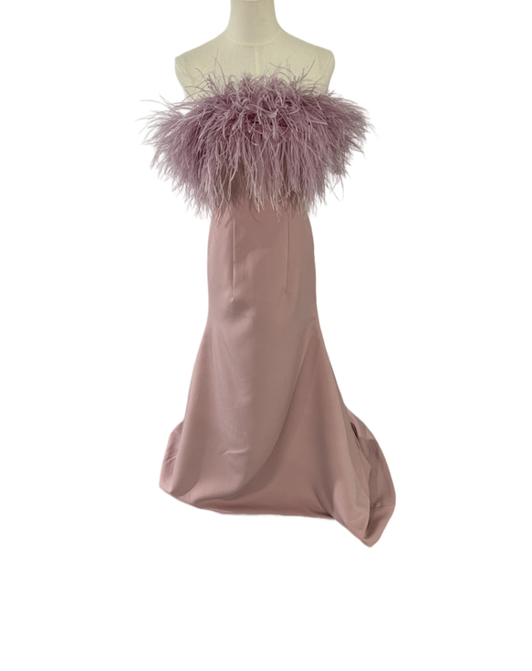フェザードレス  ベアトップ  薄ピンク  クレープ生地  ミニトレーン  ソフトマーメイドライン  プリンセスライン 5枚目の画像