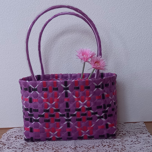 WOVEN チェック柄 かごバッグ パープル系その他 WOVEN チェック柄 かごバッグ パープル系その他
