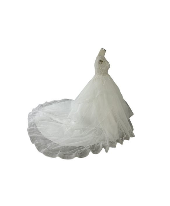 豪華！ ウェディングドレス キラキラ光る刺繍 ラウンドネック チュールスカート くるみボタン 花嫁 2枚目の画像